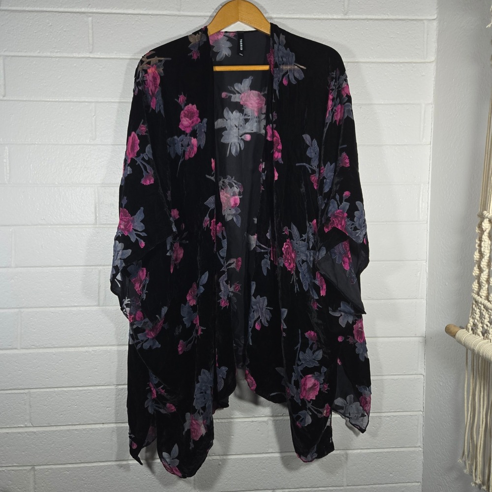 Torrid Kimono Cardigan One Size‎ Rose Floral Velvet Burnout Wrap Whimsigoth Boho
